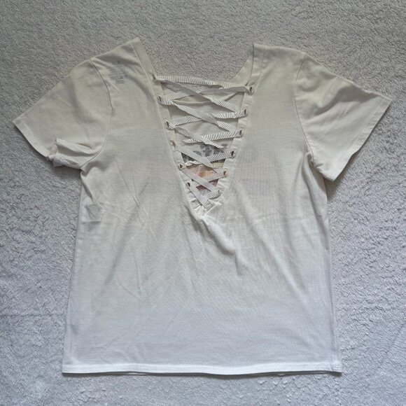 White Lace-Up Back Graphic Tee - Picture 3 of 3